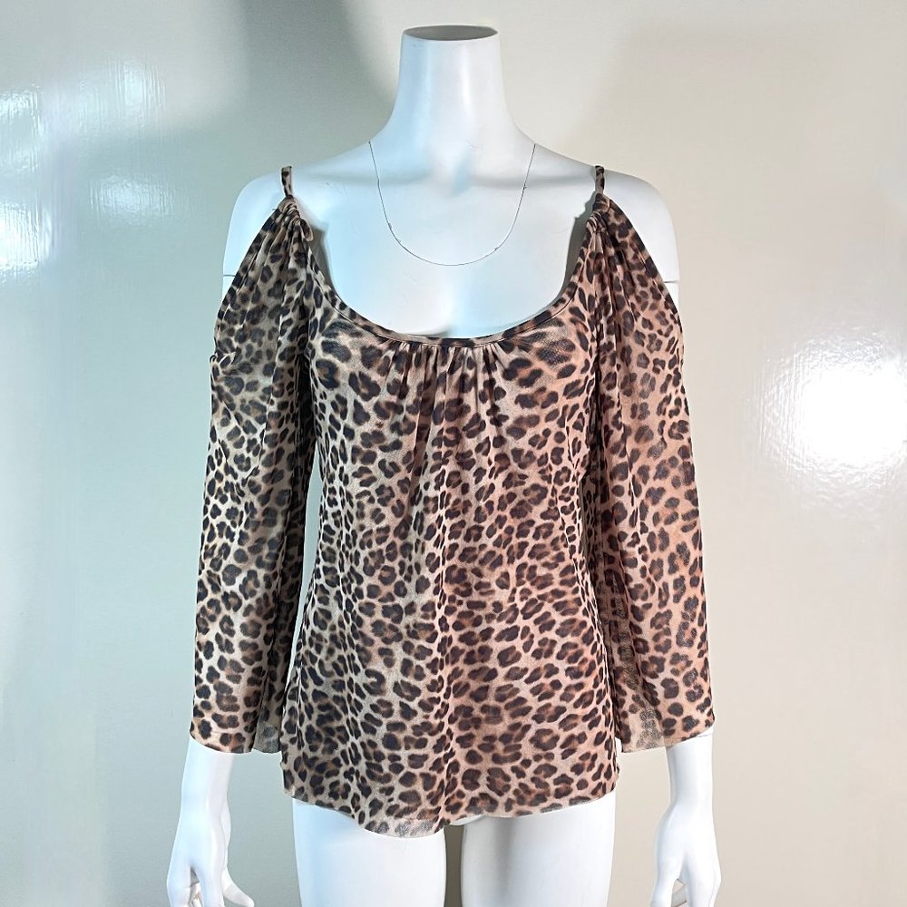 NWT $80 Sweet Pea Cold Shoulder Animal Print Mesh Top XS